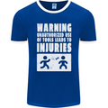 Warning Tools Builder Plumber Electrician Mens Ringer T-Shirt FotL Royal Blue/White