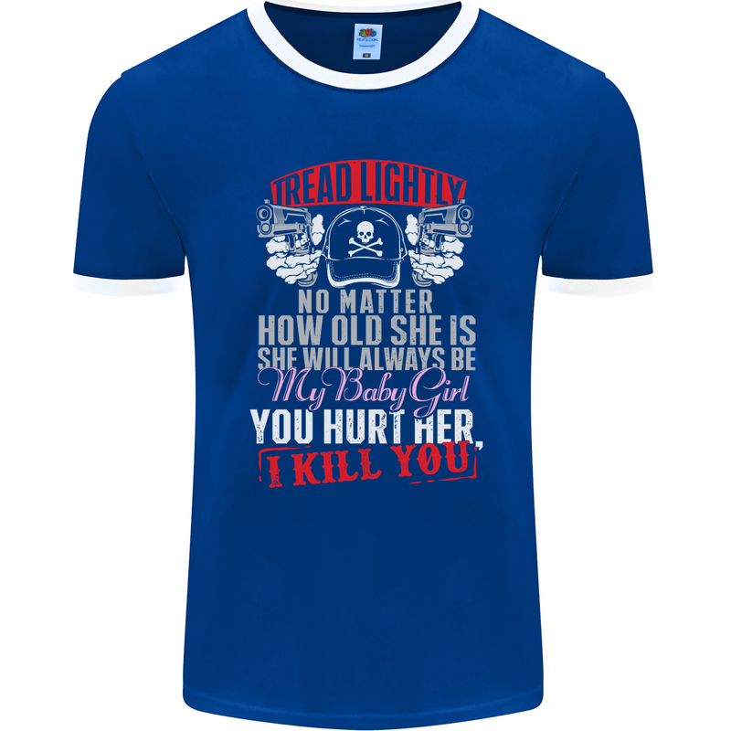 Tread Lightly Protective Dad Father's Day Mens Ringer T-Shirt FotL Royal Blue/White