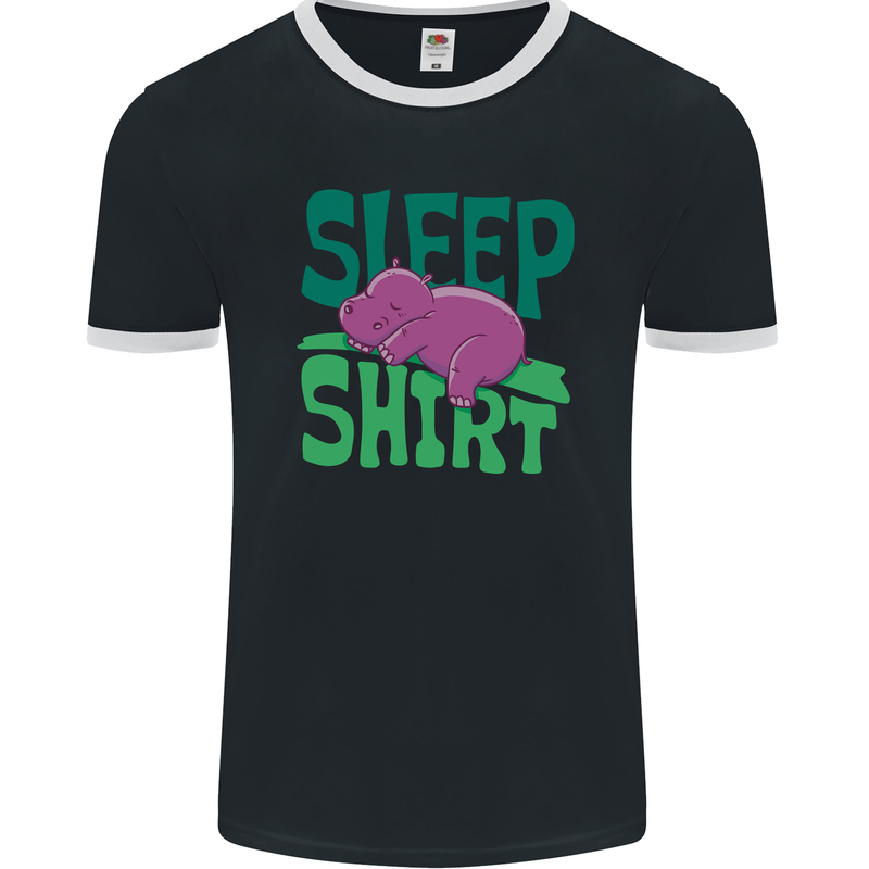 Hippo Sleep Shirt Sleeping Pajamas Mens Ringer T-Shirt FotL Black/White