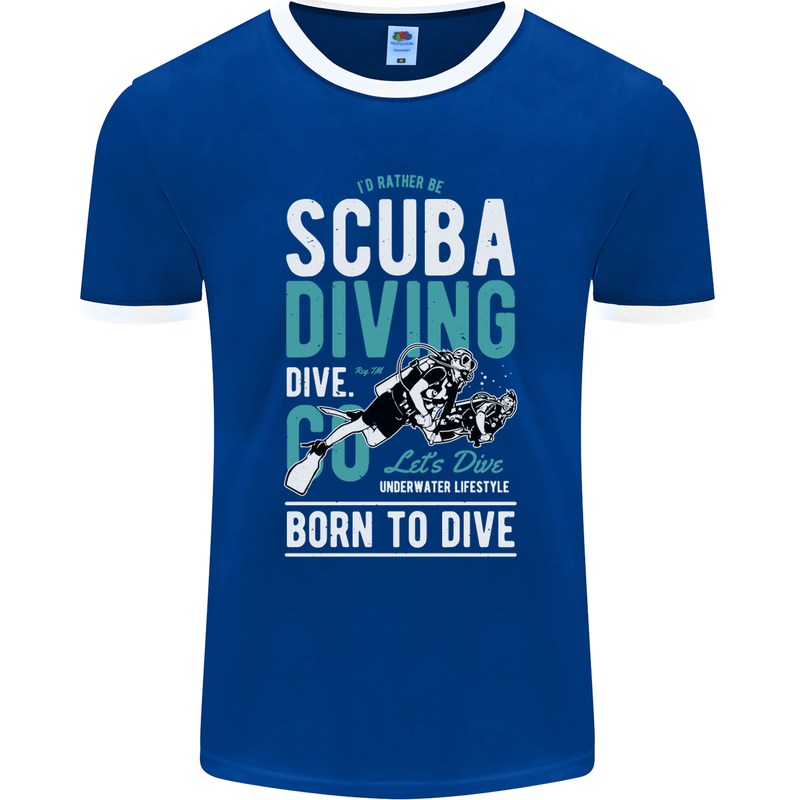 I'd Rather Be Scuba Diving Diver Funny Mens Ringer T-Shirt FotL Royal Blue/White