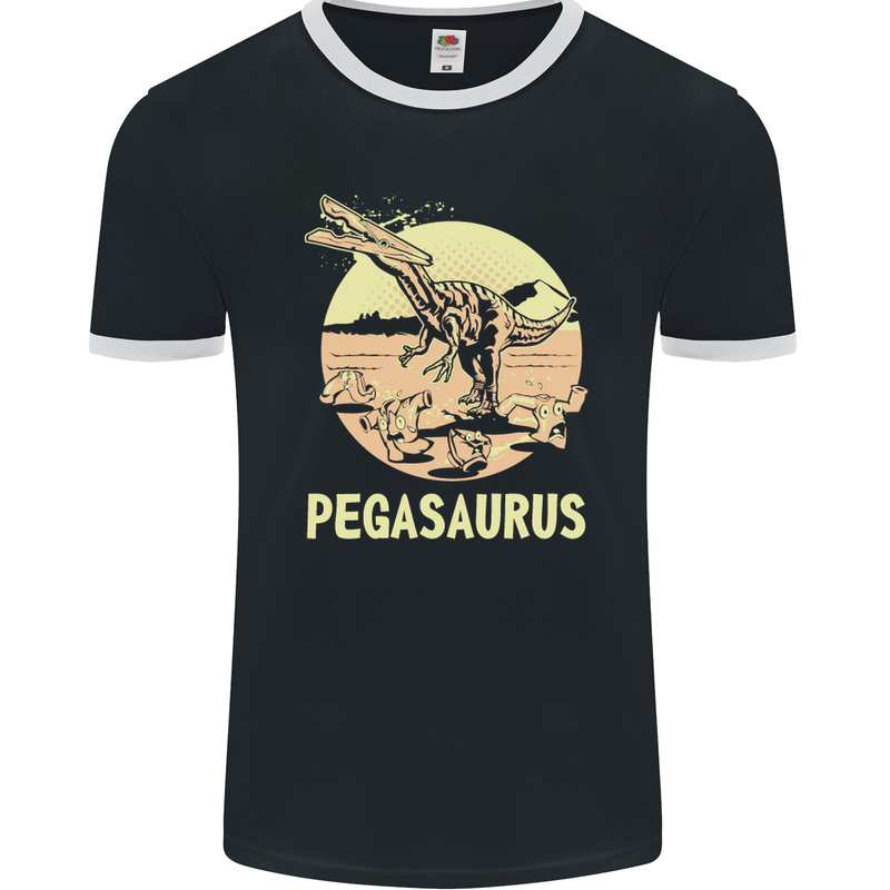 Pegasaurus Dinosaur T-Rex Funny Mens Ringer T-Shirt FotL Black/White