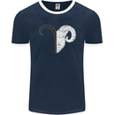 Aries Goat Head Star Sign Mens Ringer T-Shirt FotL Navy Blue/White