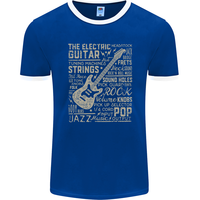 Guitar Word Art Guitarist Electric Acoustic Mens Ringer T-Shirt FotL Royal Blue/White