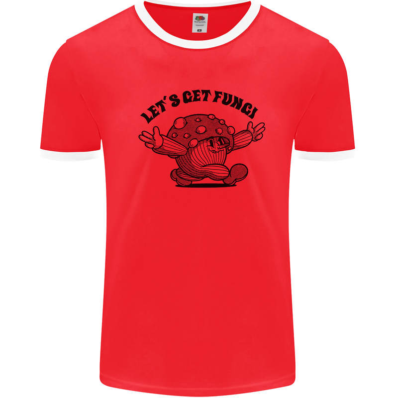Lets Get Fungi Magic Mushrooms LSD Mens Ringer T-Shirt Red/White