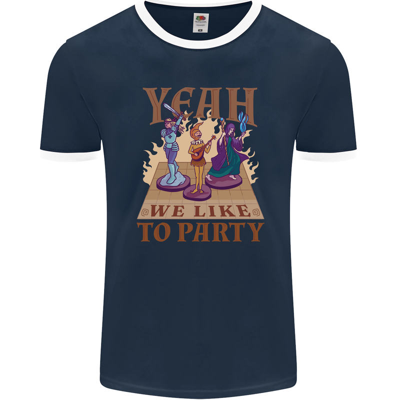 Yeah We Like to Party Role Playing Game RPG Mens Ringer T-Shirt FotL Navy Blue/White