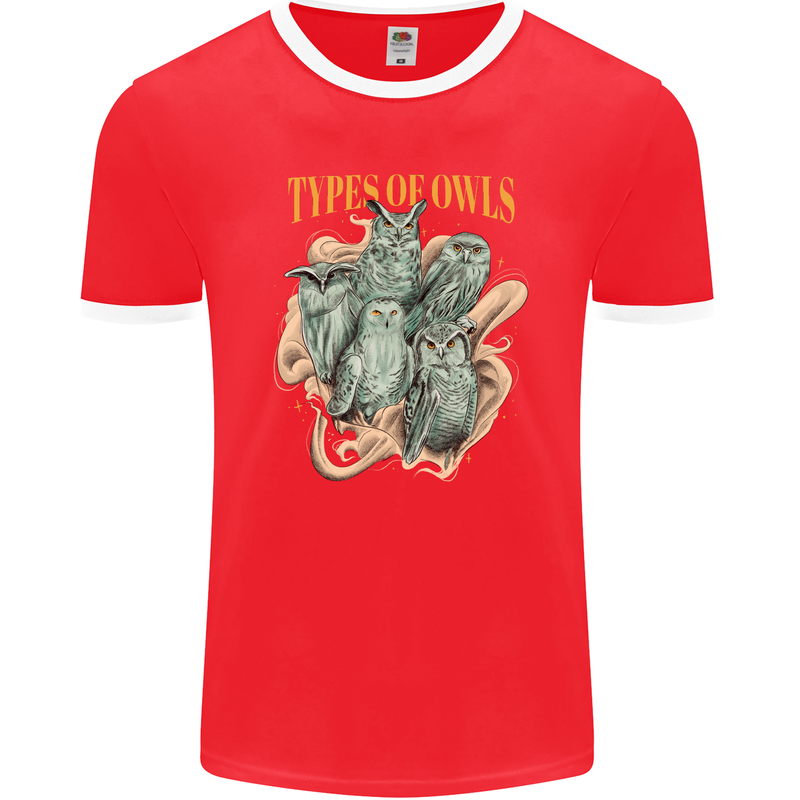 Owls Species Mens Ringer T-Shirt FotL Red/White