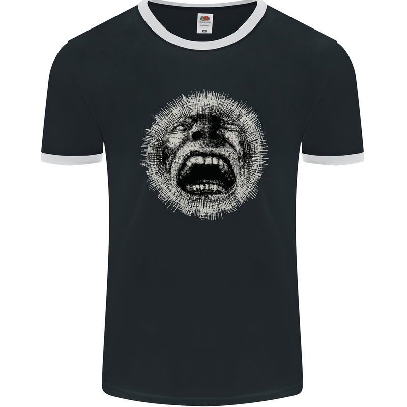 Crazy Face Gothic Skull Biker Motorcycle Mens Ringer T-Shirt FotL Black/White
