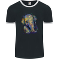 Elephant Hand Drawn Watercolour Mens Ringer T-Shirt FotL Black/White