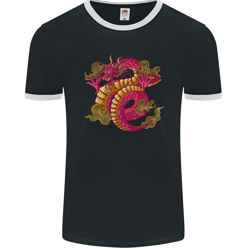 A Chinese Dragon Mens Ringer T-Shirt FotL Black/White