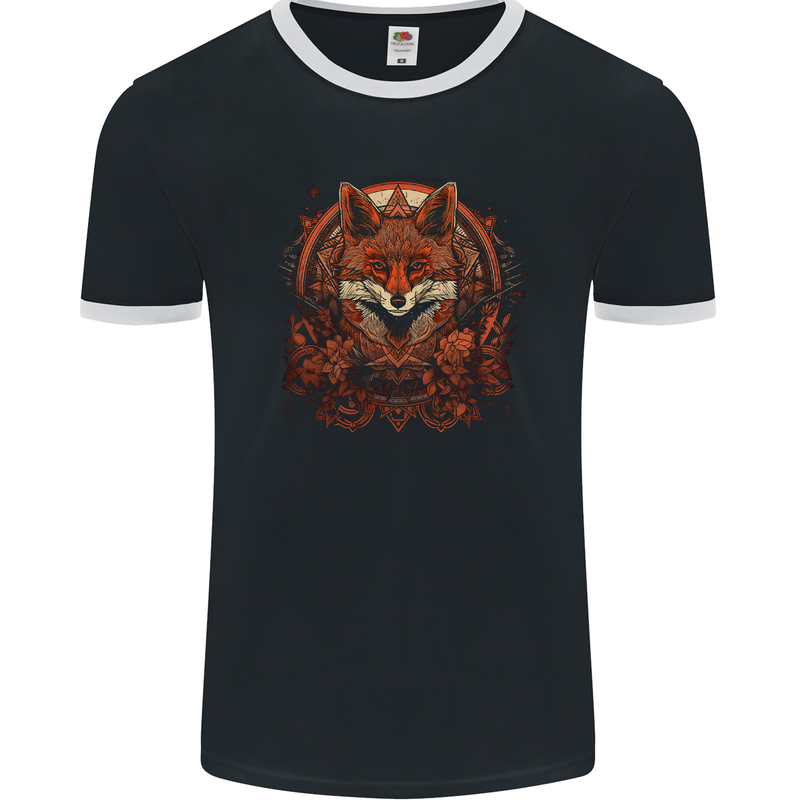 An Ornate Polygon Fantasy Fox Mens Ringer T-Shirt FotL Black/White