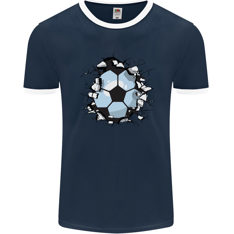 Football Smash Soccer Player Ball Mens Ringer T-Shirt FotL Navy Blue/White