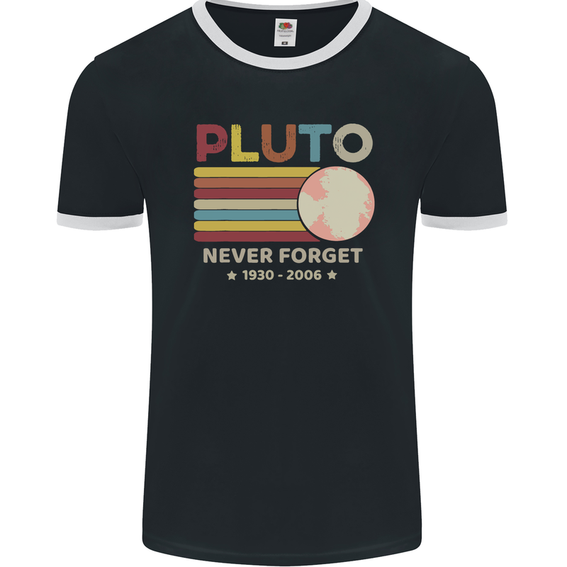 Pluto Never Forget Space Astronomy Planet Mens Ringer T-Shirt FotL Black/White