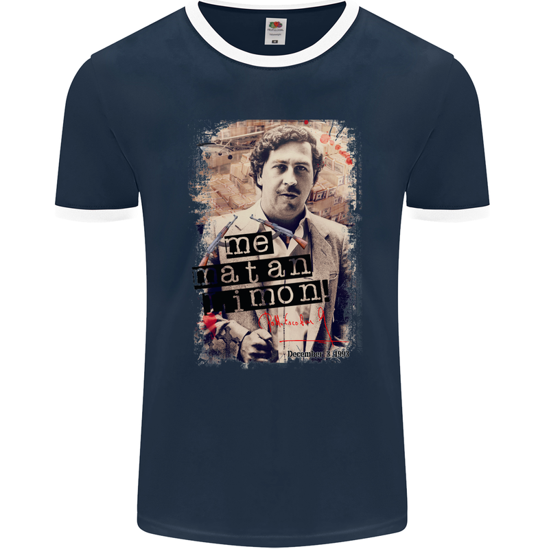 Pablo Escobar Me Matan Limon Mens Ringer T-Shirt FotL Navy Blue/White