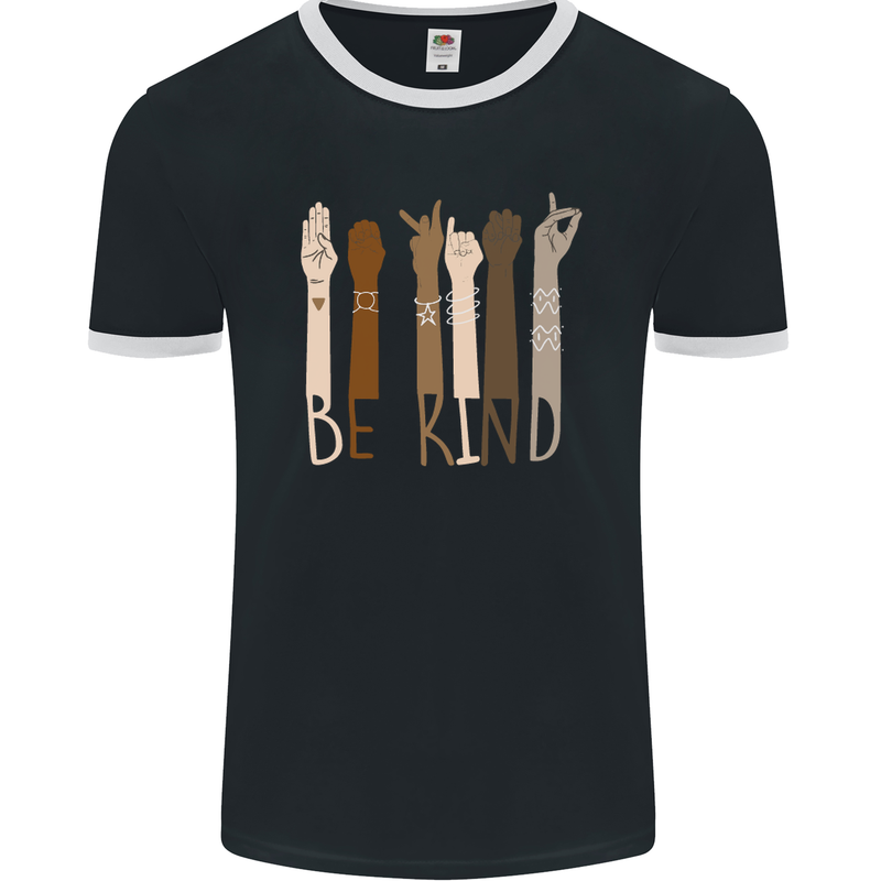 Be Kind in Sign Black Lives Matter LGBT Mens Ringer T-Shirt FotL Black/White