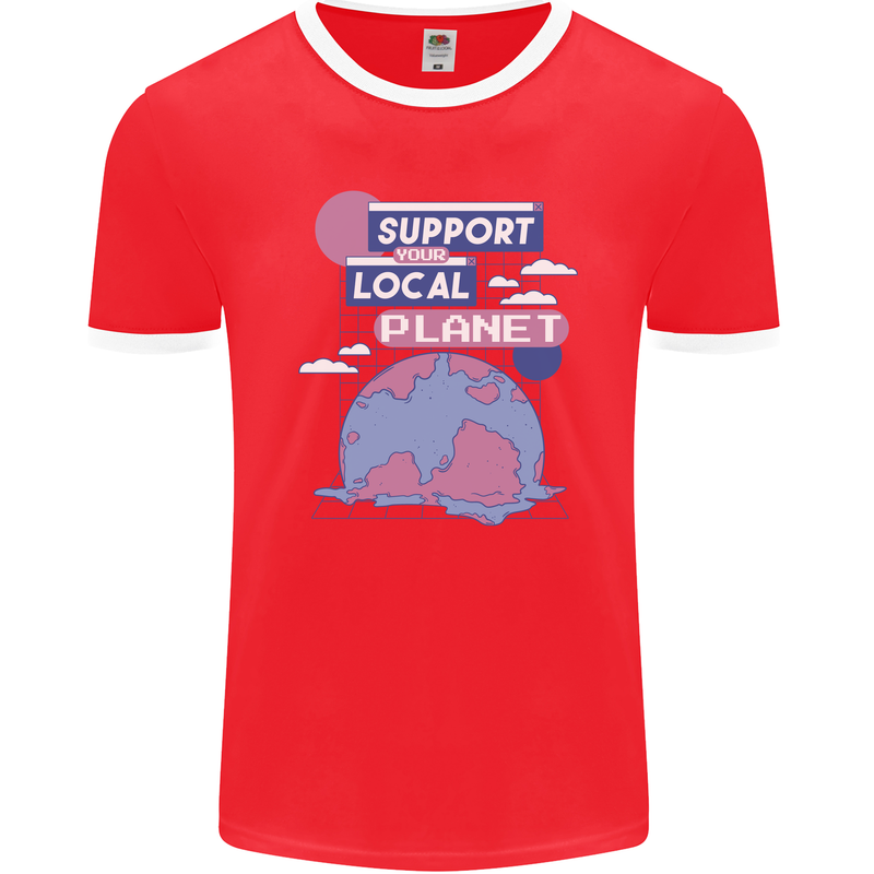 Support Your Local Planet Climate Change Mens Ringer T-Shirt FotL Red/White