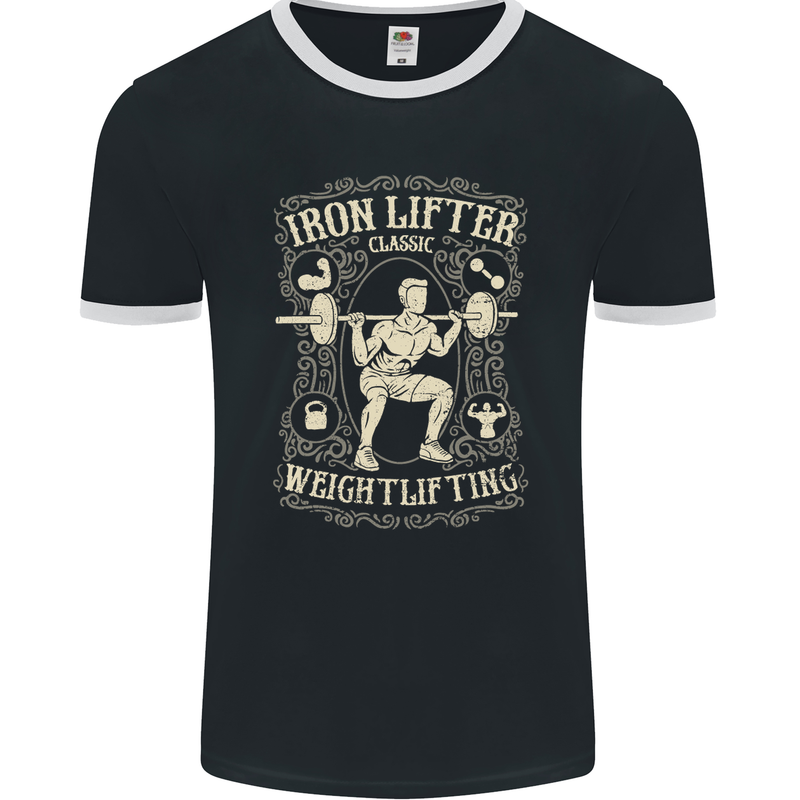 Iron Lifter Gym Bodybuilding Training Top Mens Ringer T-Shirt FotL Black/White