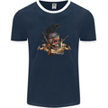 Libertad Skull Freedom Pirate Crow Raven Mens Ringer T-Shirt FotL Navy Blue/White