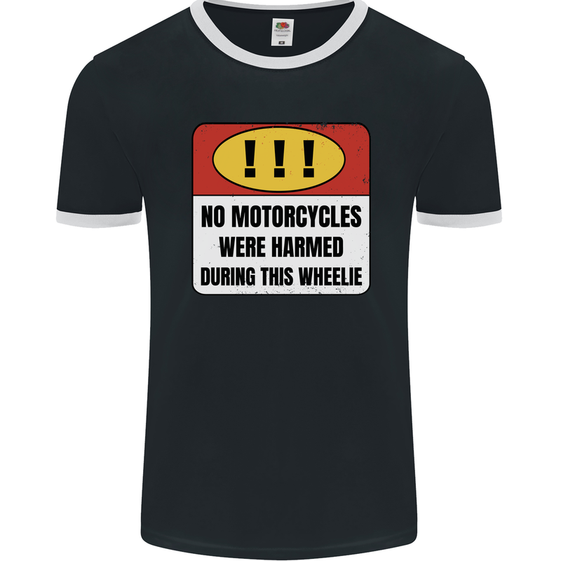 Funny Wheelie Motorbike Motocross MotoX Mens Ringer T-Shirt FotL Black/White