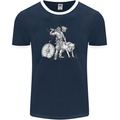 Viking With a Wolf and Shield Thor Valhalla Mens Ringer T-Shirt FotL Navy Blue/White