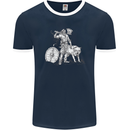 Viking With a Wolf and Shield Thor Valhalla Mens Ringer T-Shirt FotL Navy Blue/White