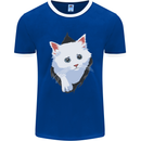 A Cat Rip Mens White Ringer T-Shirt Royal Blue/White