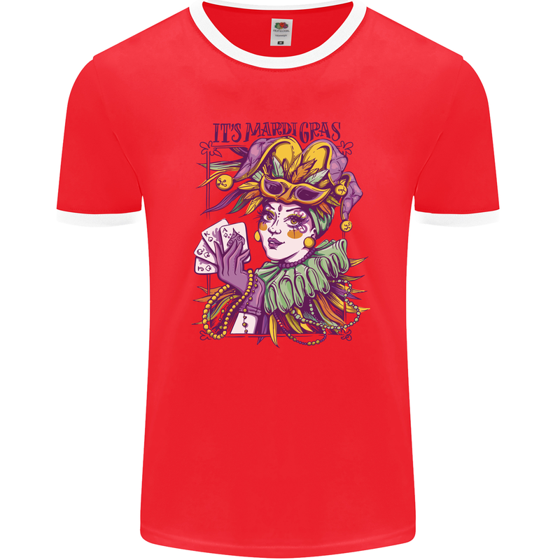 Carnival Its Mardi Gras Mens Ringer T-Shirt FotL Red/White