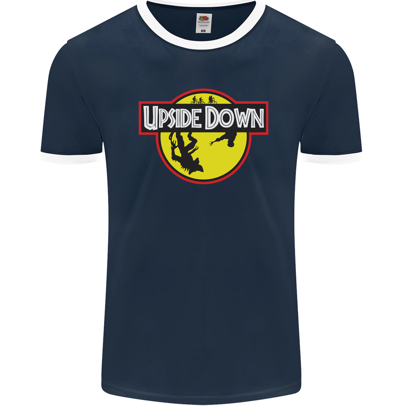 Upside Down SCI-FI TV Program Mens Ringer T-Shirt FotL Navy Blue/White