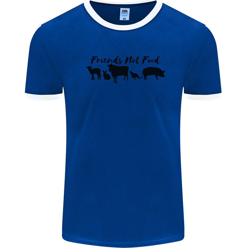 Vegetarian Animals Friends Not Food Vegan Mens White Ringer T-Shirt Royal Blue/White