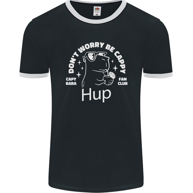 Be Cappy Funny Capybara Mens Ringer T-Shirt FotL Black/White