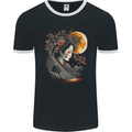 A Geisha Girl Cherry Blossom Moon Fantasy Mens Ringer T-Shirt FotL Black/White