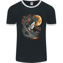 A Geisha Girl Cherry Blossom Moon Fantasy Mens Ringer T-Shirt FotL Black/White