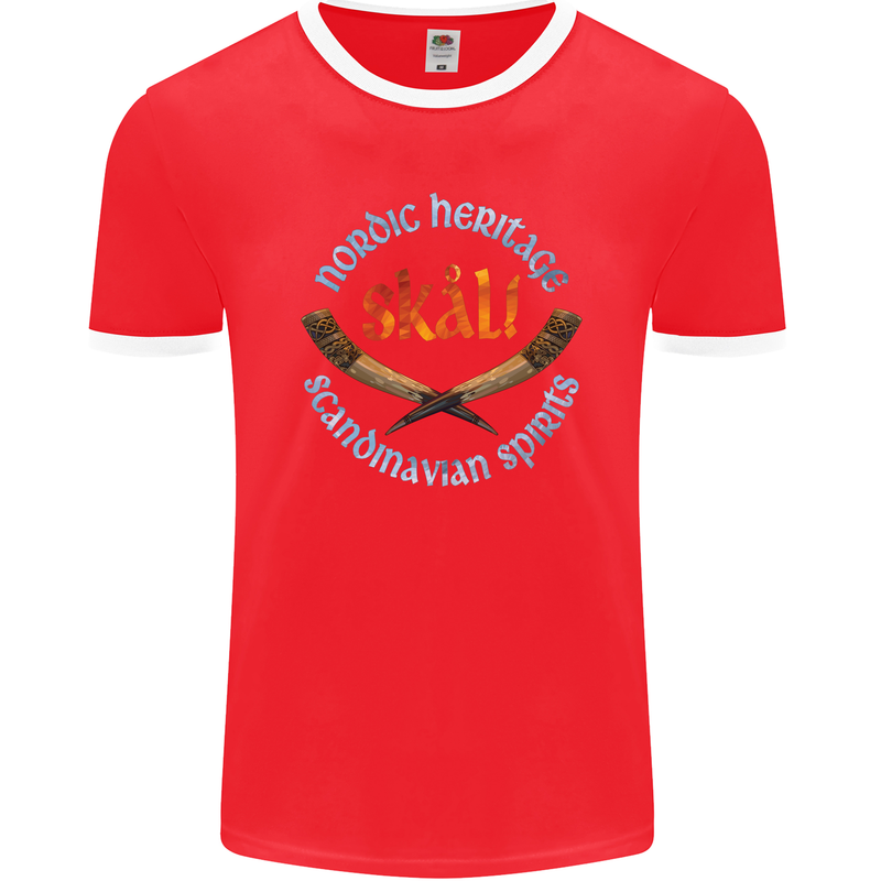 Skal The Vikings Alcohol Beer Nordic Odin Mens Ringer T-Shirt FotL Red/White