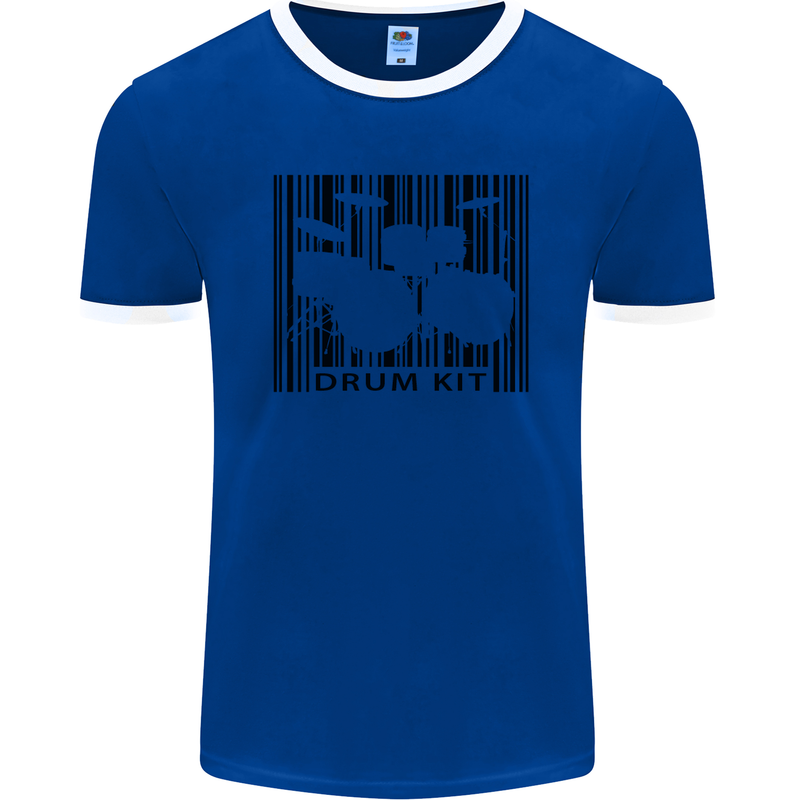 Drum Kit Barcode Drummer Drumming Mens Ringer T-Shirt FotL Royal Blue/White