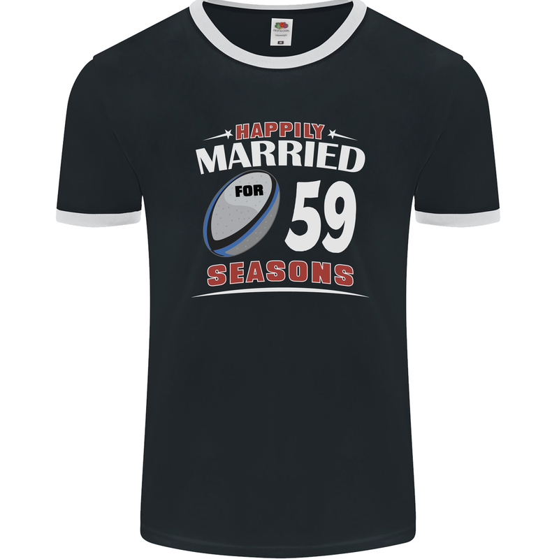 59 Year Wedding Anniversary 59th Rugby Mens Ringer T-Shirt FotL Black/White