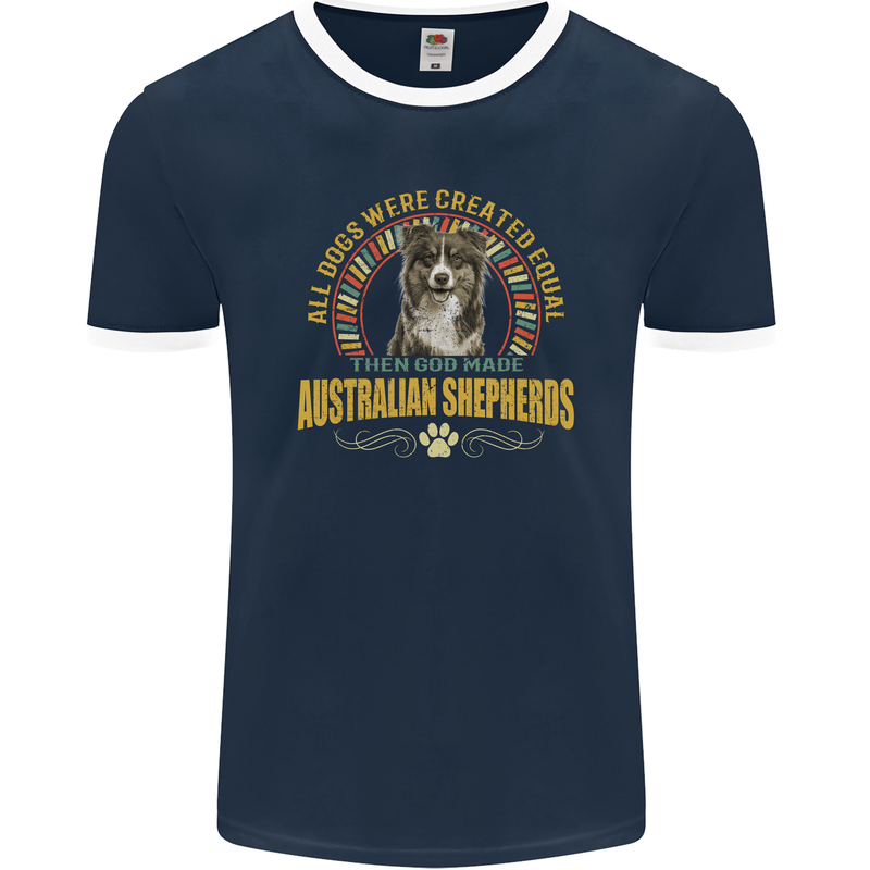 An Australian Shepherd Dog Mens Ringer T-Shirt FotL Navy Blue/White