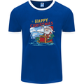 Santa Clause Fishing Funny Christmas Mens Ringer T-Shirt FotL Royal Blue/White