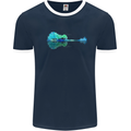 Guitar Reflection Guitarist Bass Acoustic Mens Ringer T-Shirt FotL Navy Blue/White