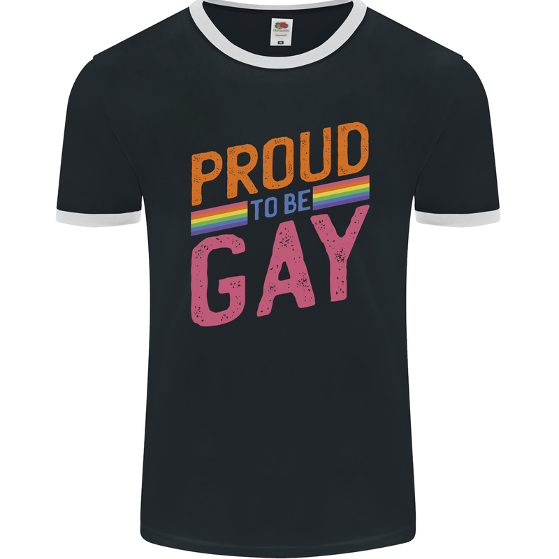 LGBT Pride Awareness Proud To Be Gay Mens Ringer T-Shirt FotL Black/White