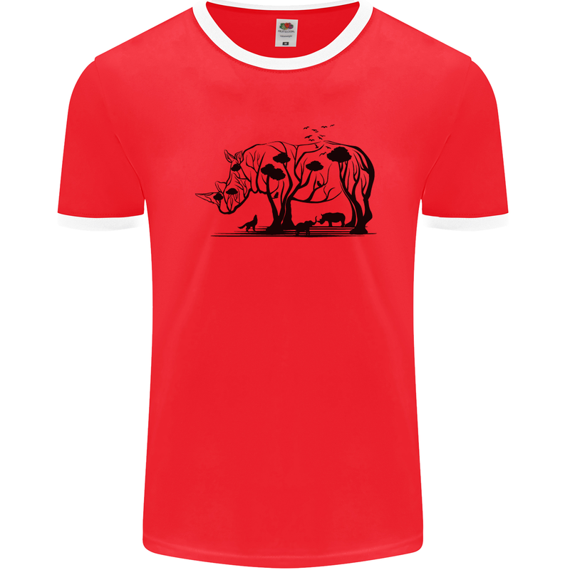 Rhino Ecology Rhinoceroses Mens Ringer T-Shirt FotL Red/White