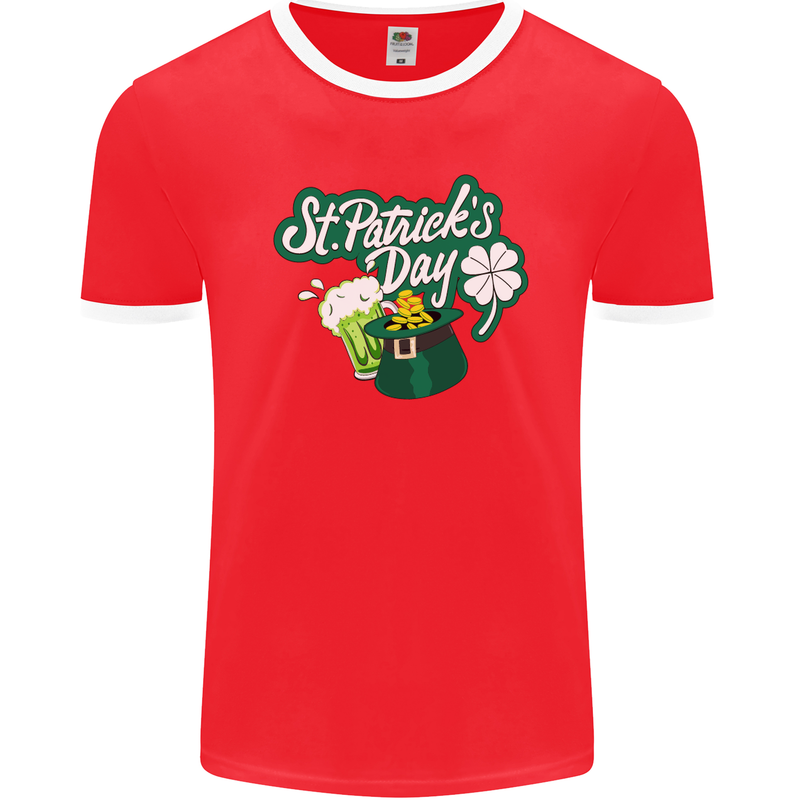 St Patricks Day Funny Irish Ireland Holiday Mens Ringer T-Shirt FotL Red/White