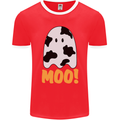 Moo Funny Cow Ghost Halloween Spooky Mens Ringer T-Shirt FotL Red/White