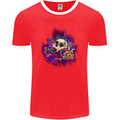 Magic Mushroom Skull LSD Hallucinogenic Mens Ringer T-Shirt FotL Red/White