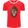 Steampunk Skull Mens Ringer T-Shirt FotL Red/White