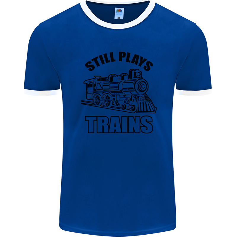 Still Plays With Trains Spotter Spotting Mens Ringer T-Shirt FotL Royal Blue/White