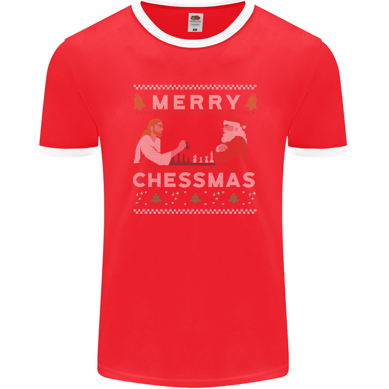 Merry Chessmass Funny Chess Player Mens Ringer T-Shirt FotL Red/White