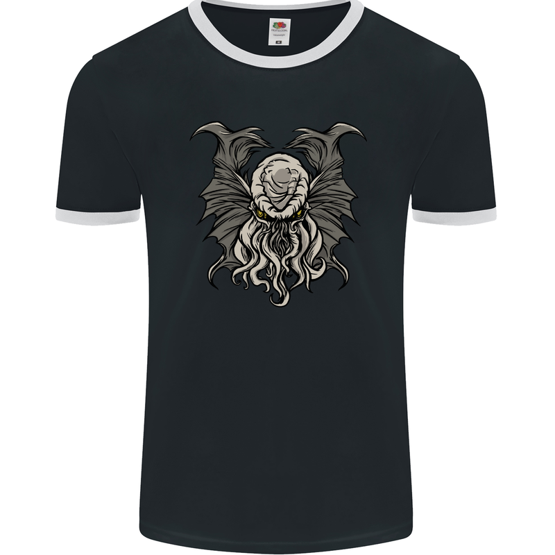 Cthulhu Entity Kraken Mens Ringer T-Shirt FotL Black/White