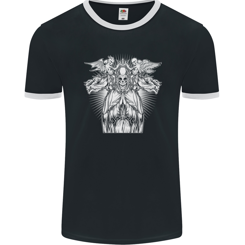 Angel of Death Day of the Dead Skull DOTD Mens Ringer T-Shirt FotL Black/White