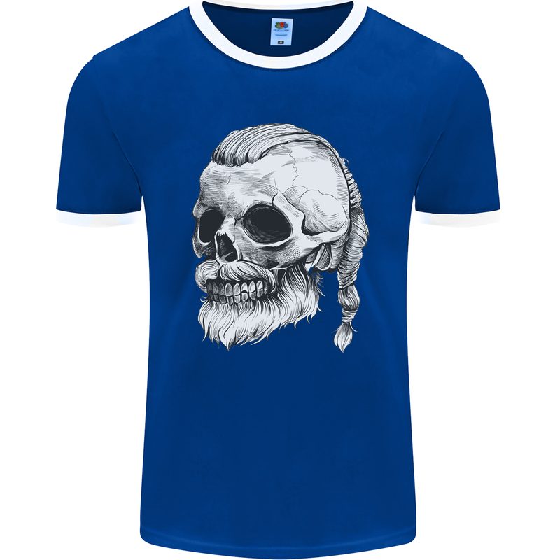 A Viking Skull Mens Ringer T-Shirt FotL Royal Blue/White