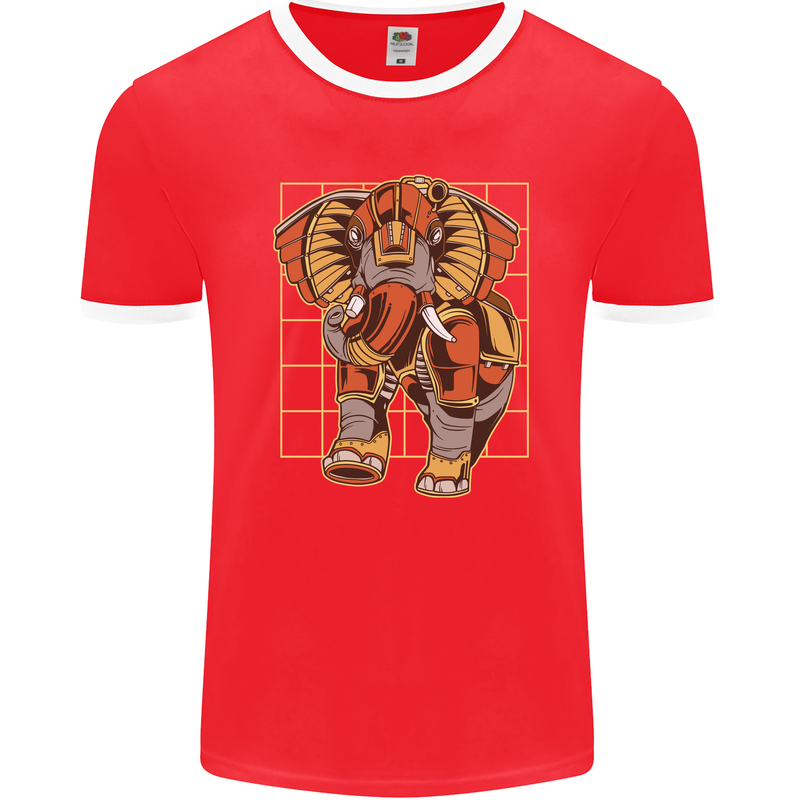 Steampunk Elephant Mens Ringer T-Shirt FotL Red/White