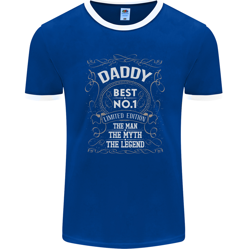 Father's Day No 1 Daddy Man Myth Legend Mens Ringer T-Shirt FotL Royal Blue/White